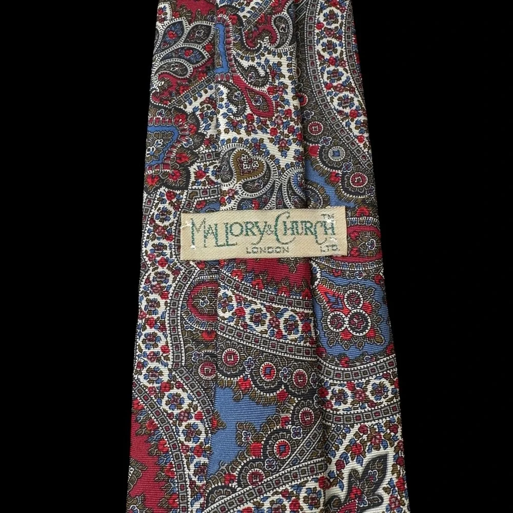 Mallory & Church London Mens Silk Tie Red Blue Paisley Medallion Formal Necktie